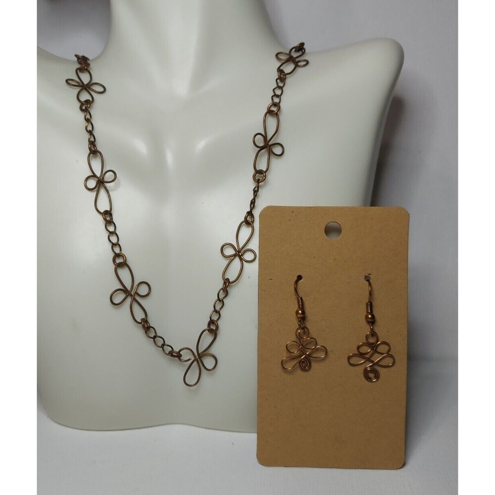 SET Wire Flower Chain Princess-length Necklace 18" and drop earrings